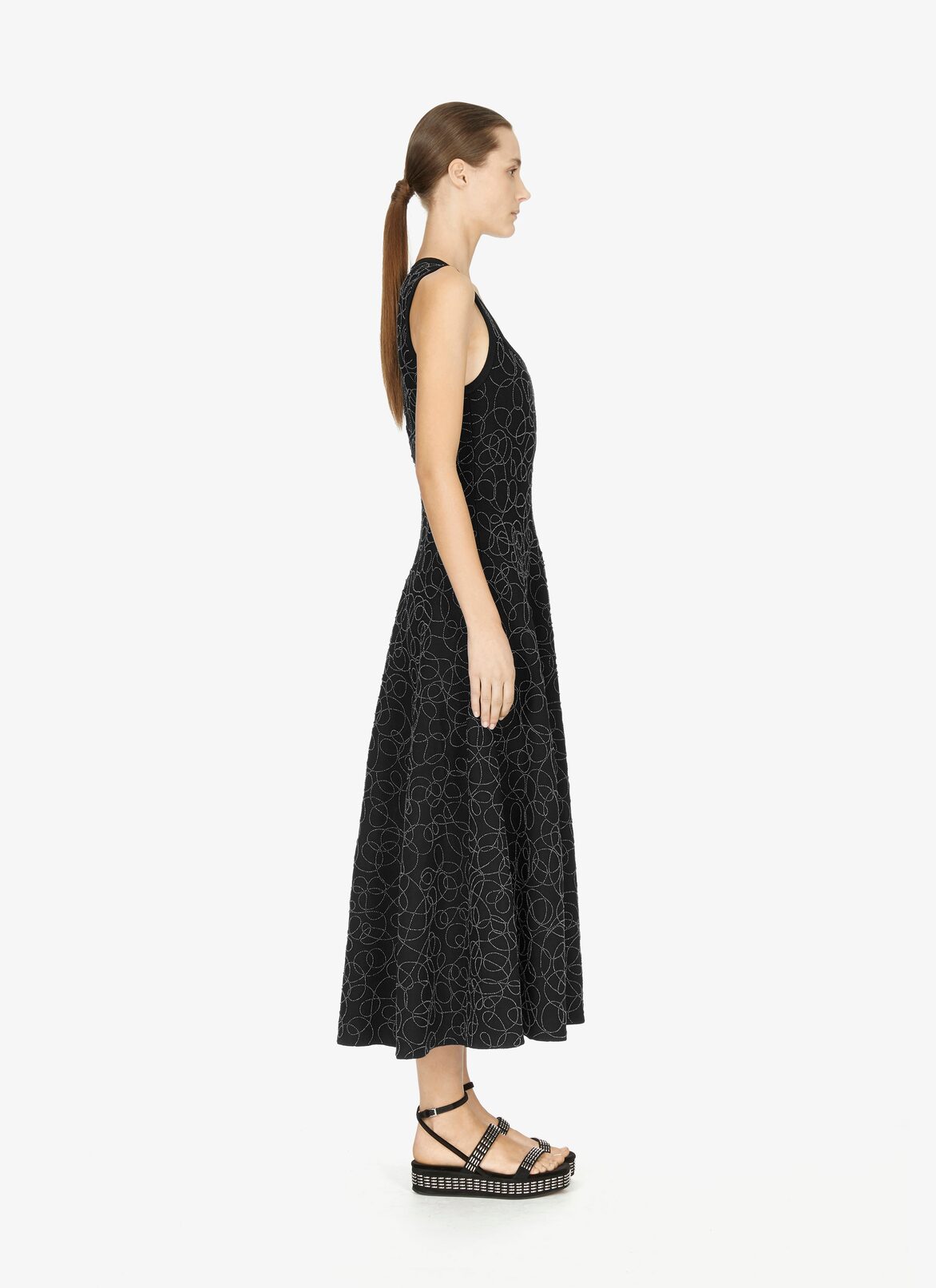 EMBROIDERED SLEEVELESS DRESS RAINBOW LAINE BRODE BLACK ALAÏA BLACK  EMBROIDERED SLEEVELESS DRESS RAINBOW LAINE BRODE BLACK